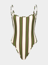 Haight Thidu Piping Swimsuit in Olive Stripes