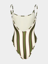 Haight Thidu Piping Swimsuit in Olive Stripes