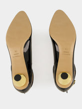 Ferragamo Black T-Strap Pumps with Gold Heel