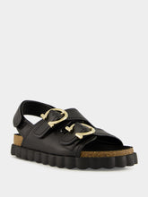 Ferragamo Black Kamakura Ornament Double Buckle Sandals