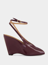 Ferragamo Plum Patent Peep Toe Wedge Sandals