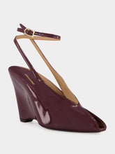 Ferragamo Plum Patent Peep Toe Wedge Sandals