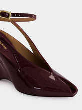 Ferragamo Plum Patent Peep Toe Wedge Sandals