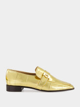 Ferragamo Gold Laminated Loafers with Hug Buckle