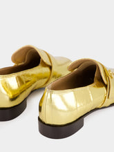Ferragamo Gold Laminated Loafers with Hug Buckle