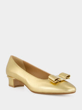 Ferragamo Gold Laminated Nappa Vara Bow Pumps