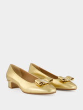 Ferragamo Gold Laminated Nappa Vara Bow Pumps