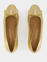 Ferragamo Gold Laminated Nappa Vara Bow Pumps