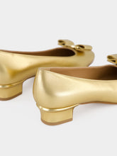Ferragamo Gold Laminated Nappa Vara Bow Pumps