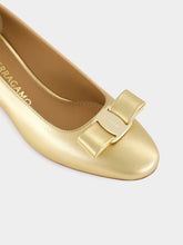 Ferragamo Gold Laminated Nappa Vara Bow Pumps