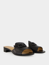 Ferragamo Black Gancini Leather Slide Sandals