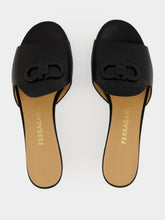 Ferragamo Black Gancini Leather Slide Sandals