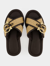 Ferragamo Natural and Brown Double Strap Gancini Slide