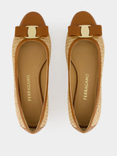 Ferragamo Natural Raffia Vara Ballet Flats