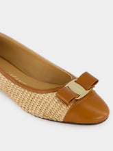 Ferragamo Natural Raffia Vara Ballet Flats