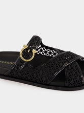 Ferragamo Black Gancini Buckle Crossover Slides