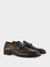 Ferragamo Black Leather Loafers with Gancini Ornament