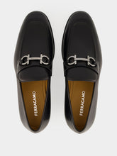 Ferragamo Black Leather Loafers with Gancini Ornament