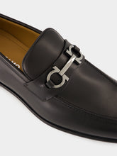 Ferragamo Black Leather Loafers with Gancini Ornament
