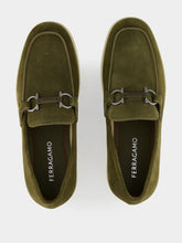 Ferragamo Olive Green Suede Casual Moccasins