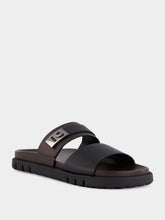 Ferragamo Black Double Strap Leather Sandals with Hug Buckle