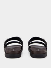 Ferragamo Black Double Strap Leather Sandals with Hug Buckle
