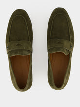 Ferragamo Loden Green Suede Penny Loafers