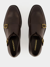 Ferragamo Black Leather Double Monk Strap Shoes