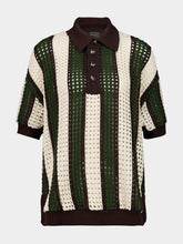Haight Olive Striped Open-Knit Polo