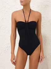 Zimmermann Black Wylie Drape Halter One-Piece Swimsuit
