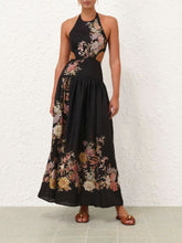 Zimmermann Black Floral Tallow Halter Midi Dress