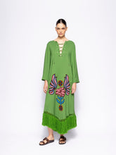 Paula Onyx Treetop Chenille Embroidered Dress with Fringes