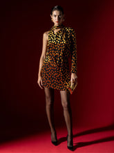 Saint Laurent One-Shoulder Dress in Noir Orange Velvet Dotted Silk