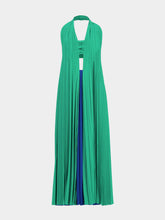 Zeus+Dione Rhodes Pleated Halter Neck Blue and Green Dress