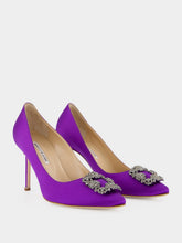 Manolo Blahnik Purple Satin Jewel Buckle Pumps