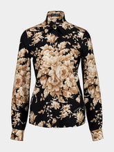 Dolce & Gabbana Rose-Print Charmeuse Silk Shirt
