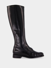 Prada Black Spazzolato Leather Knee-High Moccasin Boots