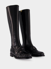 Prada Black Spazzolato Leather Knee-High Moccasin Boots