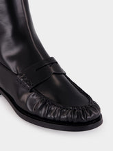 Prada Black Spazzolato Leather Knee-High Moccasin Boots