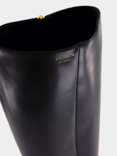 Prada Black Spazzolato Leather Knee-High Moccasin Boots