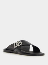 Dolce & Gabbana Black Leather DG Logo Sandals