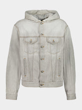 Palm Angels Light Grey Denim Jacket with Hood
