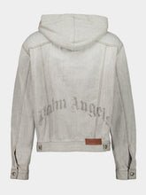 Palm Angels Light Grey Denim Jacket with Hood