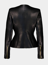 Balmain Black Cropped Peplum Lambskin Jacket