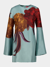 La DoubleJ Peony Print Light Blue Silk Mini Dress