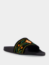 Casablanca Black Embroidered Terry Slides