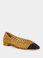Francesco Russo Black and Old Gold Laminated Nappa Ballerinas