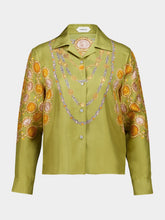 Versace Chartreuse Printed Silk Twill Shirt