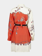 Versace Orange Printed Silk Mini Shirt Dress