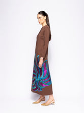 Paula Kentia Coffee Bean Embroidered Long-Sleeved Maxi Dress